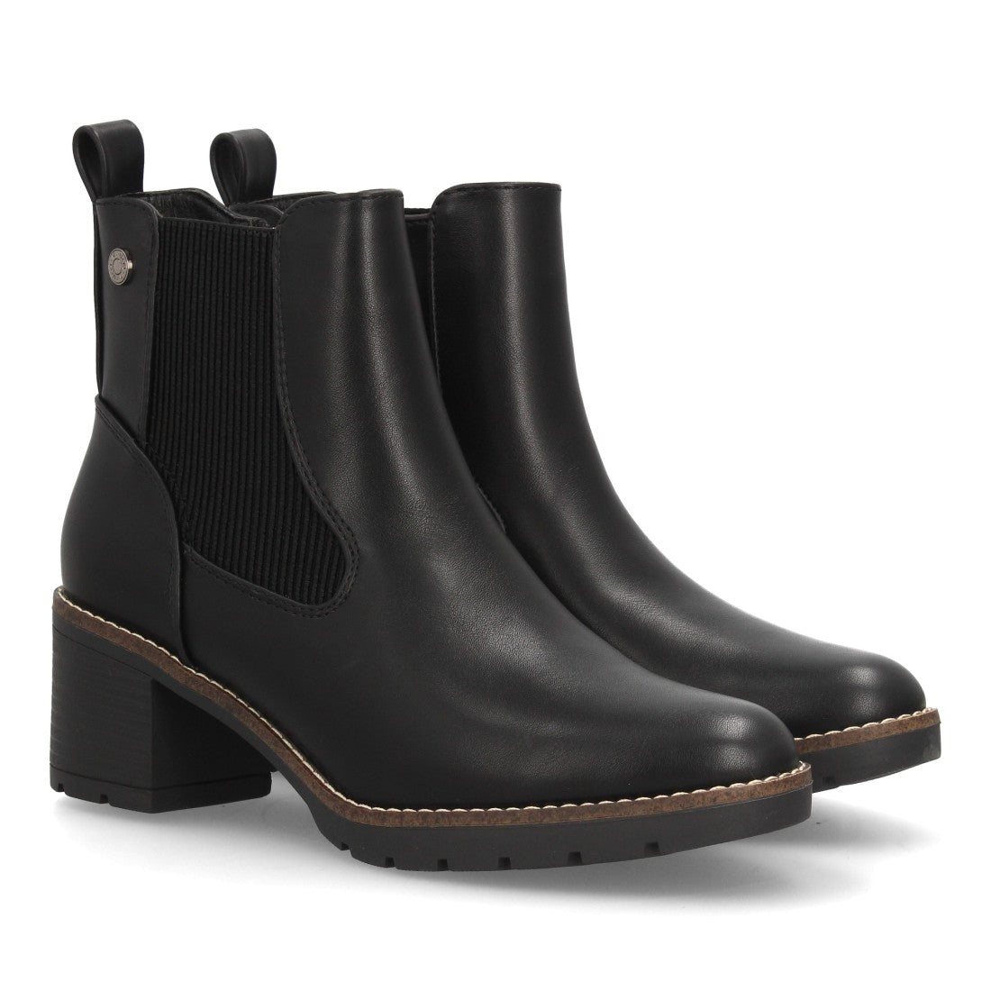 Botines Chelsea negros clásicos para mujer con paneles elásticos y tacón cómodo