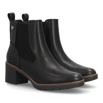 Botines Chelsea negros clásicos para mujer con paneles elásticos y tacón cómodo