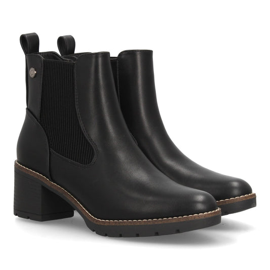 Botines Chelsea negros clásicos para mujer con paneles elásticos y tacón cómodo
