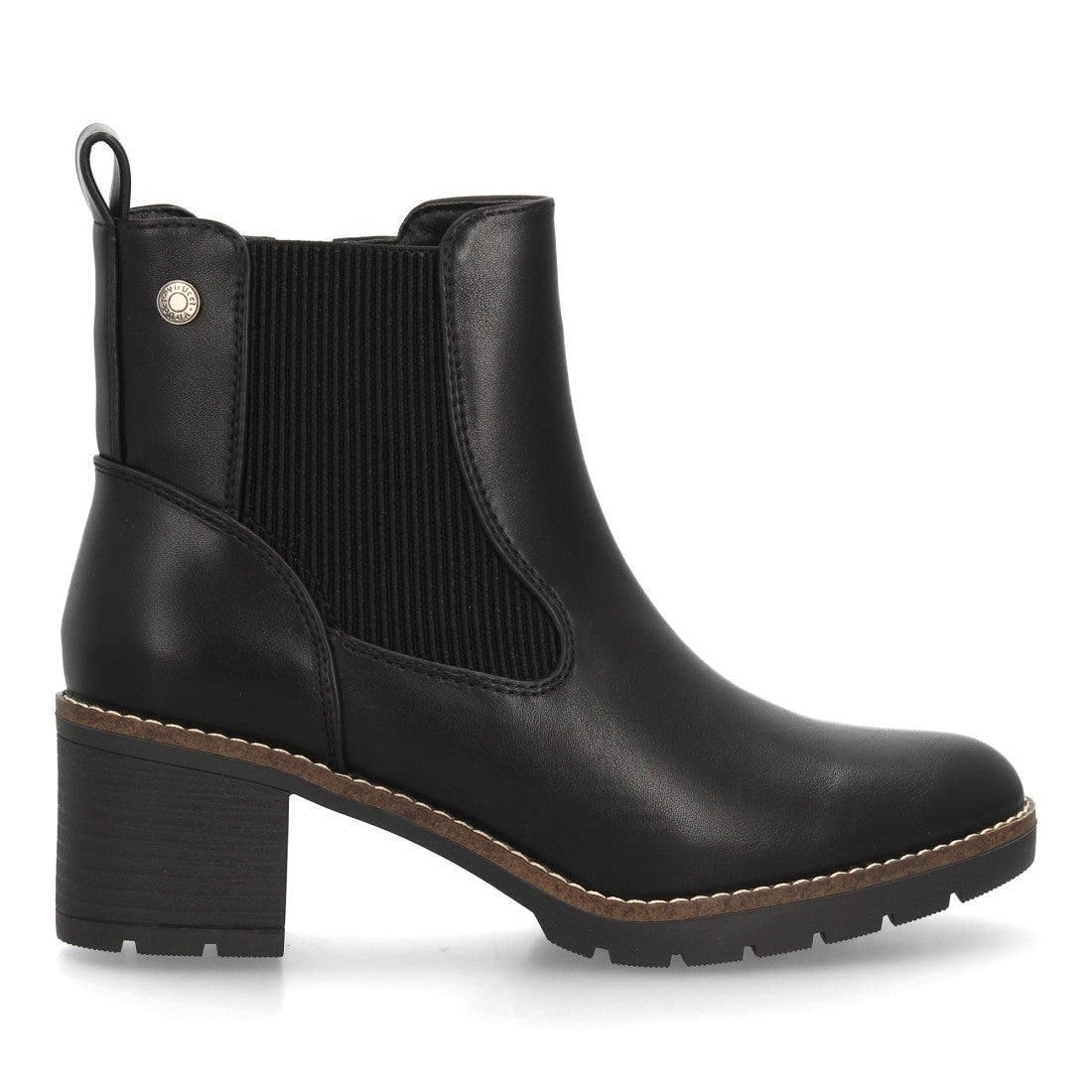 Botines Chelsea negros clásicos para mujer con paneles elásticos y tacón cómodo
