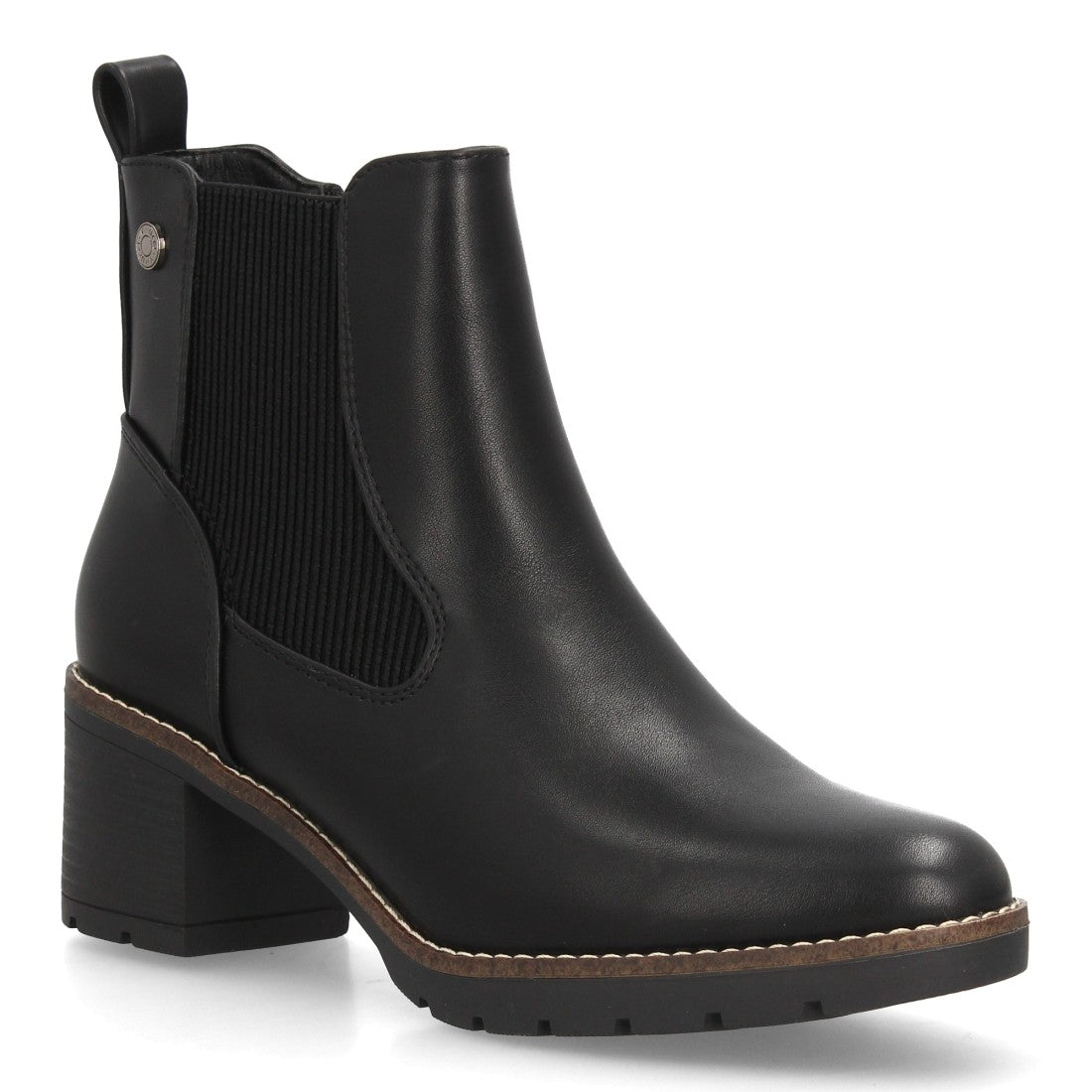 Botines Chelsea negros clásicos para mujer con paneles elásticos y tacón cómodo