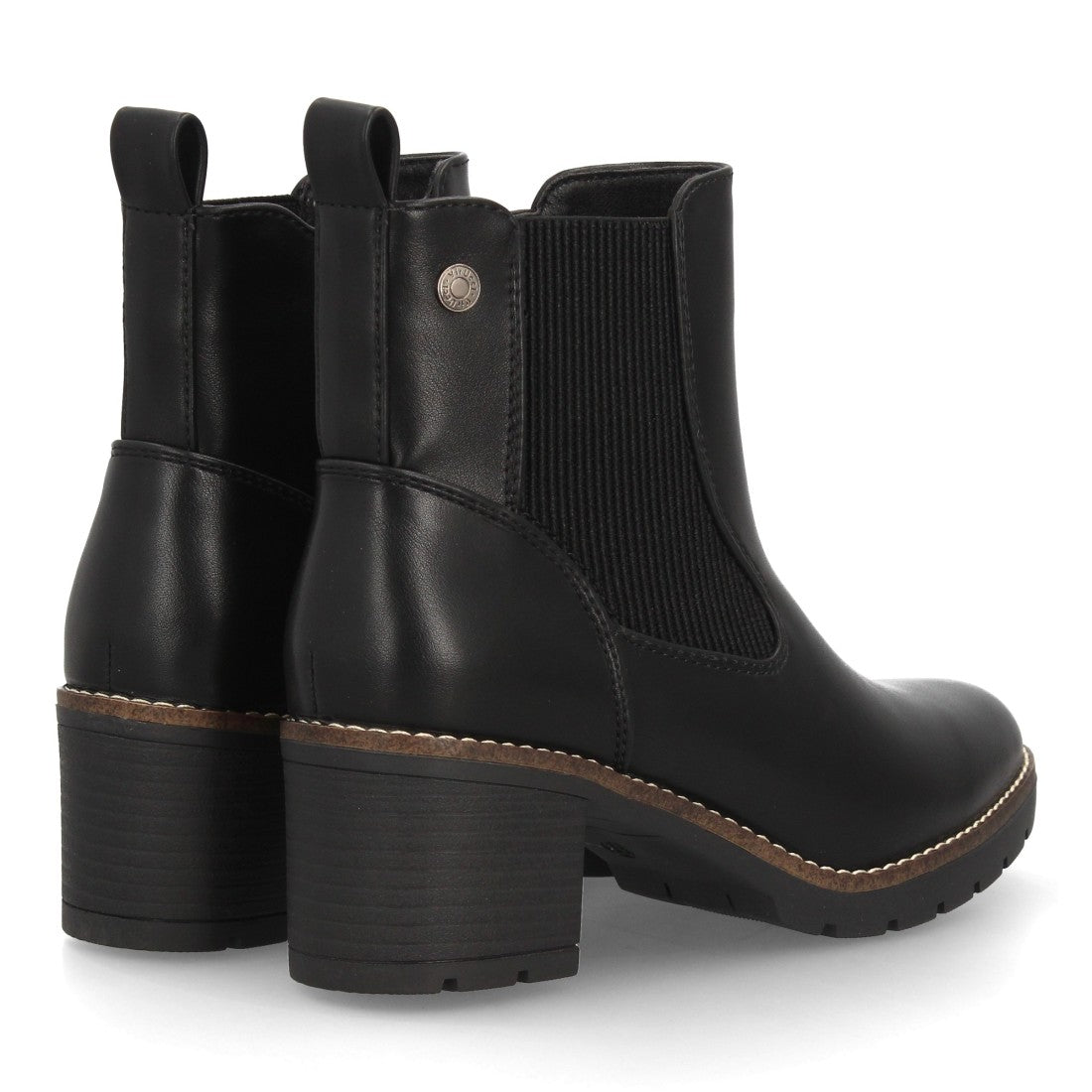 Botines Chelsea negros clásicos para mujer con paneles elásticos y tacón cómodo