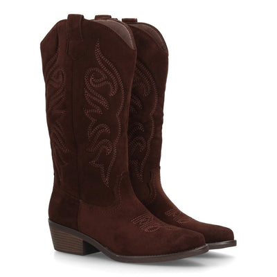 Botas camperas altas de mujer en color marrón castaño efecto ante con tacón ancho