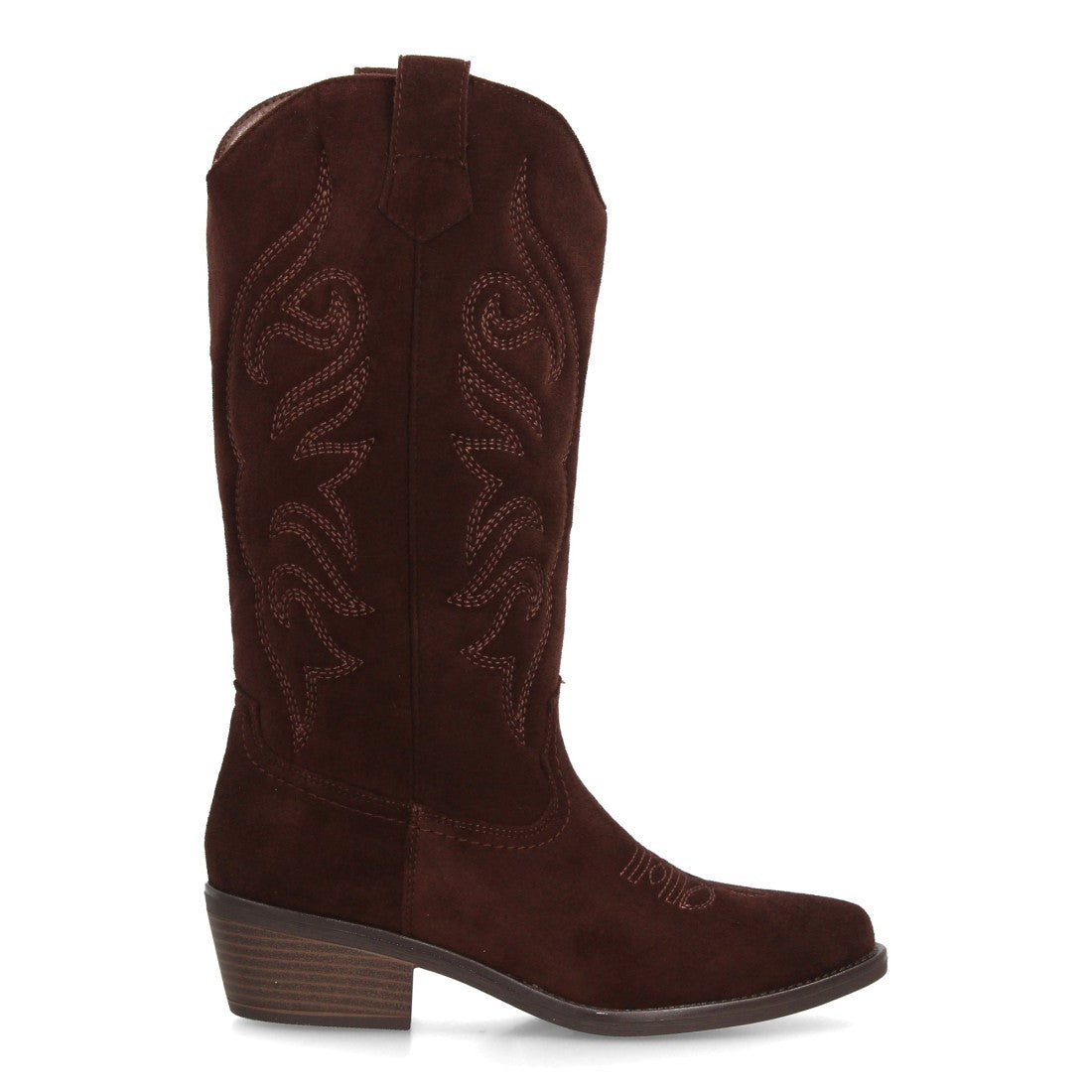 Botas camperas altas de mujer en color marrón castaño efecto ante con tacón ancho
