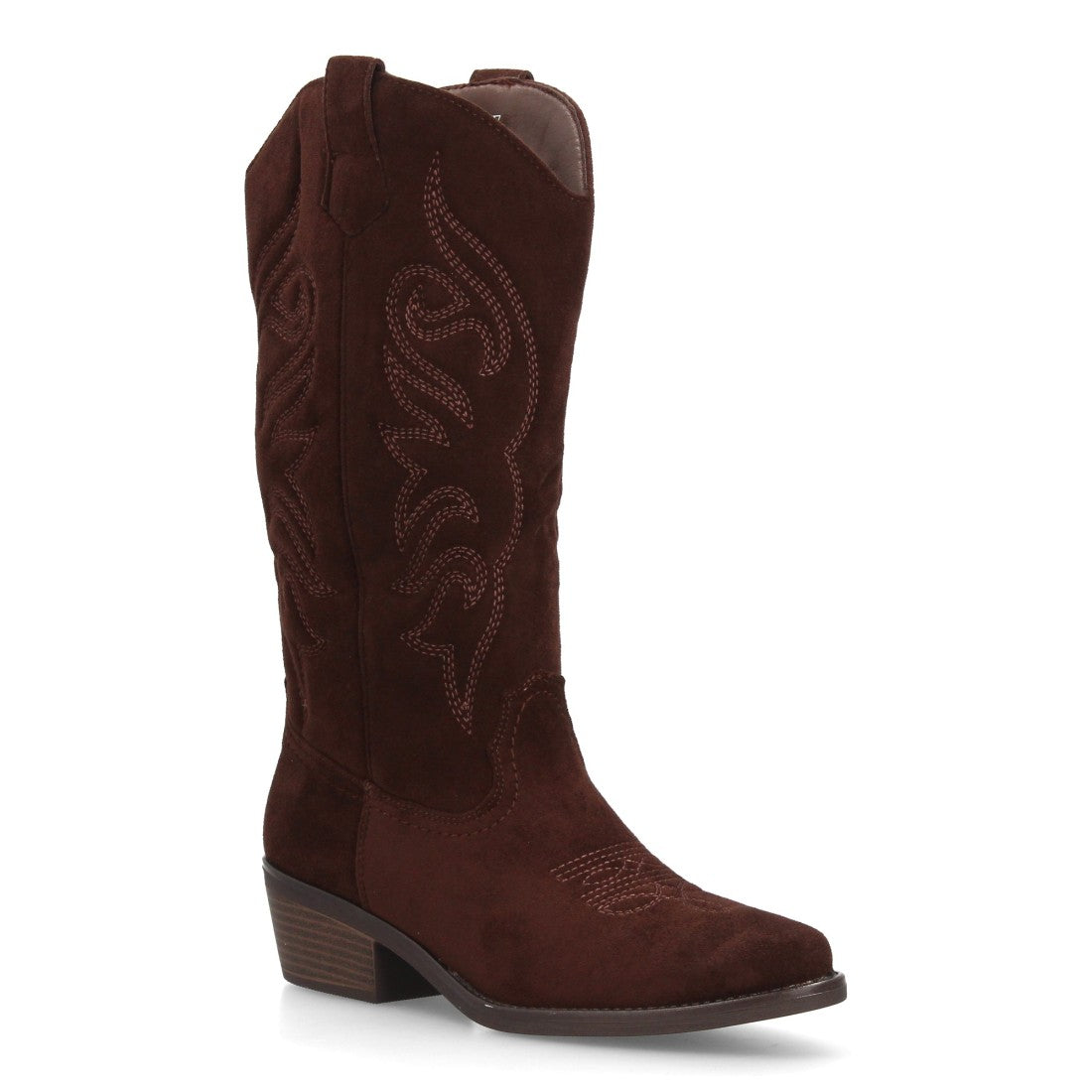 Botas camperas altas de mujer en color marrón castaño efecto ante con tacón ancho