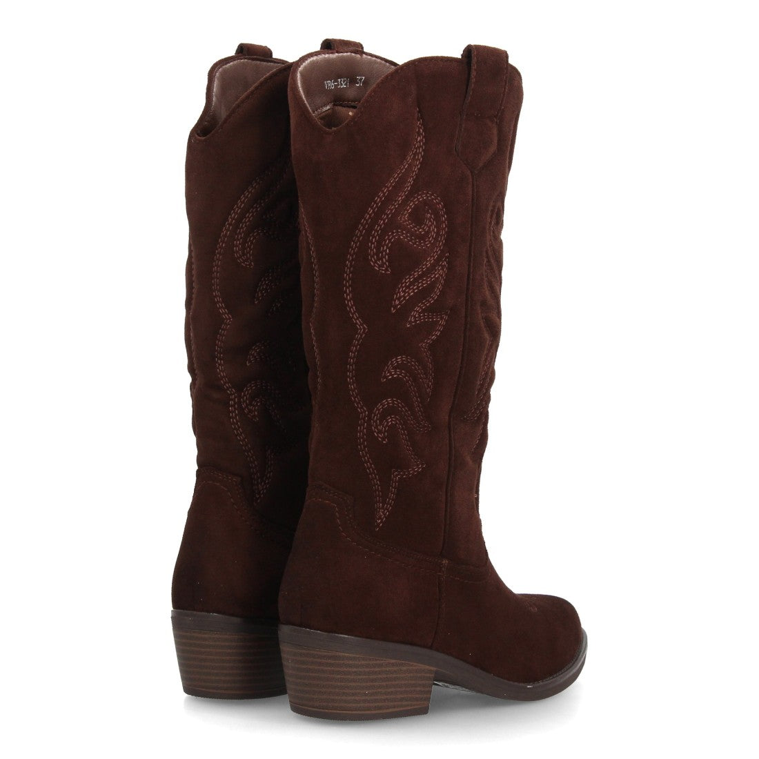 Botas camperas altas de mujer en color marrón castaño efecto ante con tacón ancho