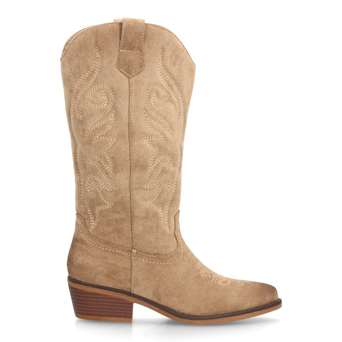 Botas altas cowboy en color verde kaki con acabado efecto ante y punta fina para mujer