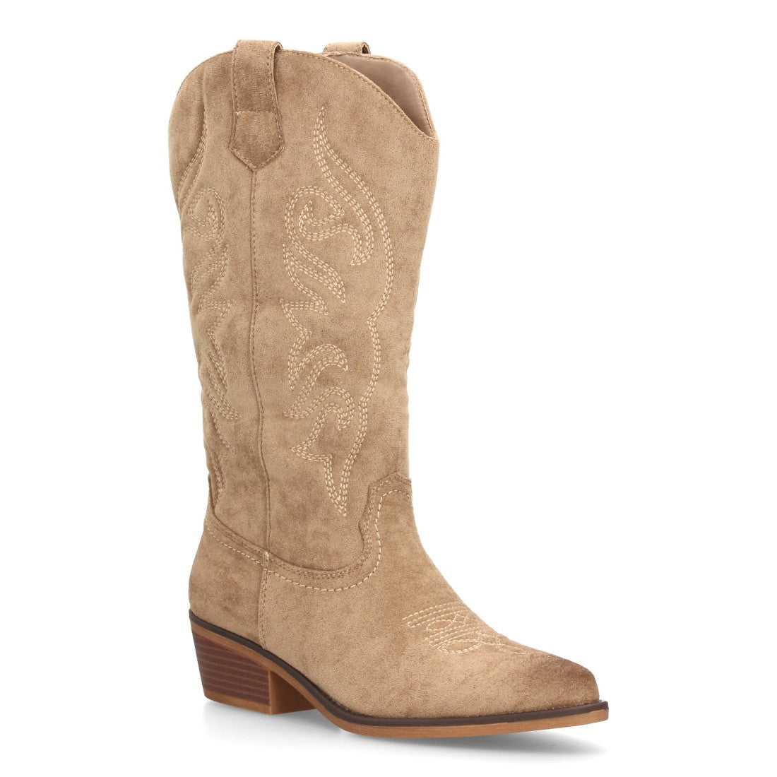 Botas altas cowboy en color verde kaki con acabado efecto ante y punta fina para mujer