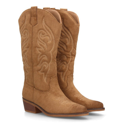 Botas altas cowboy camel de mujer en efecto ante