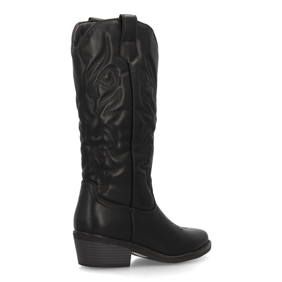 Botas altas western para mujer en tono negro con acabado ante suave y punta afilada