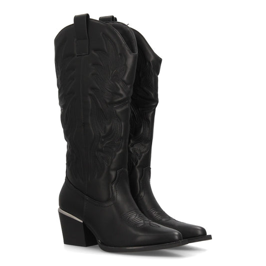 Botas altas cowboy negras de mujer con detalle metálico