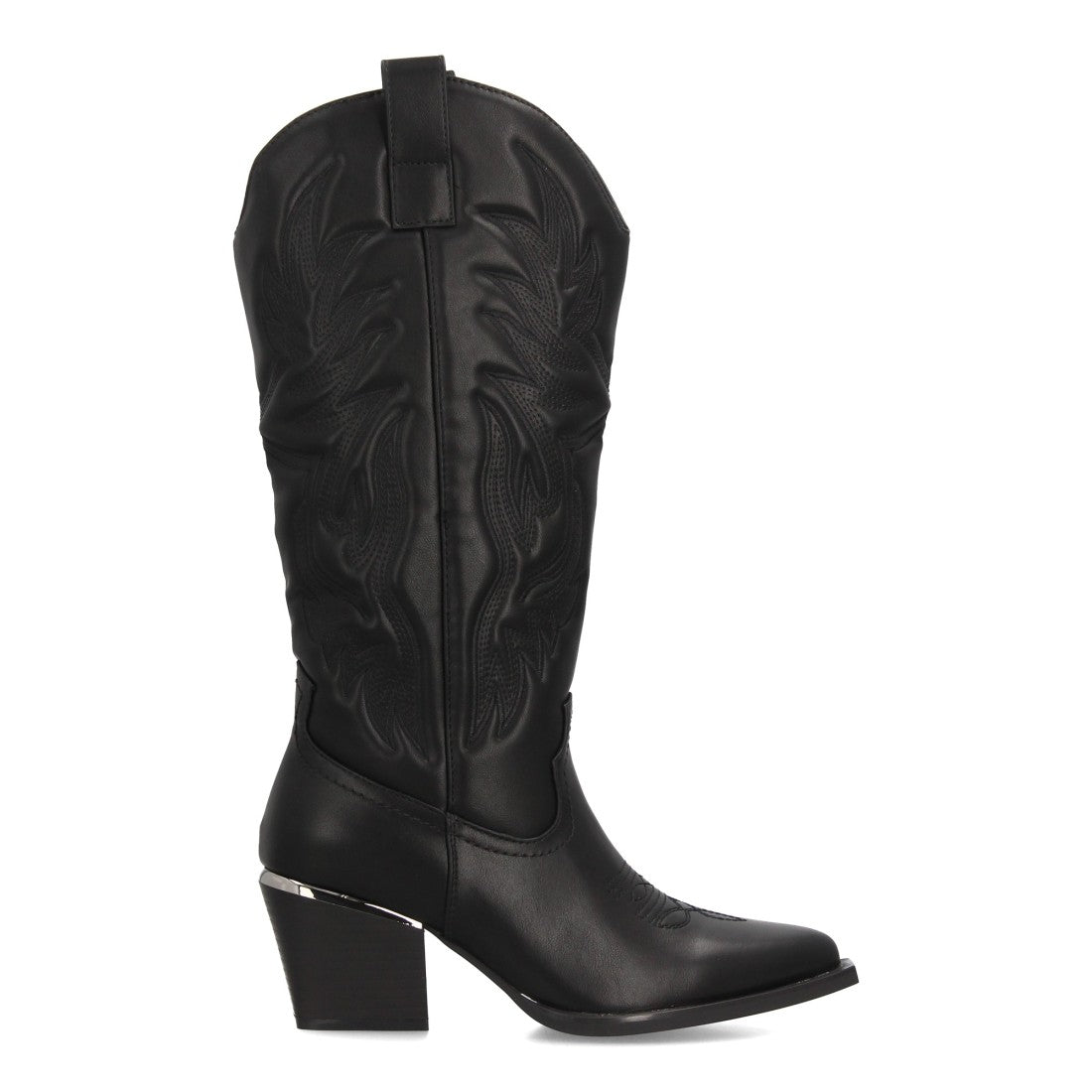 Botas altas cowboy negras de mujer con detalle metálico
