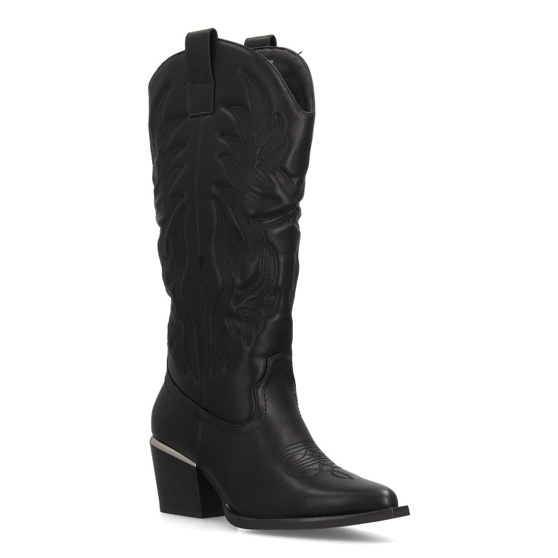 Botas altas cowboy negras de mujer con detalle metálico