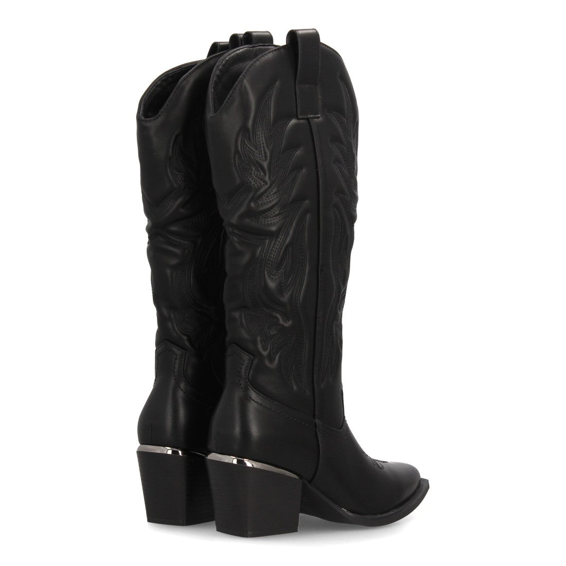 Botas altas cowboy negras de mujer con detalle metálico