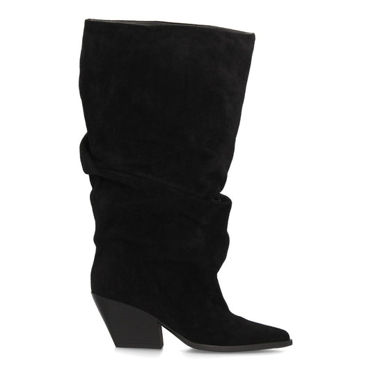Botas altas negras de mujer de caña ancha y holgada con tejido efecto ante