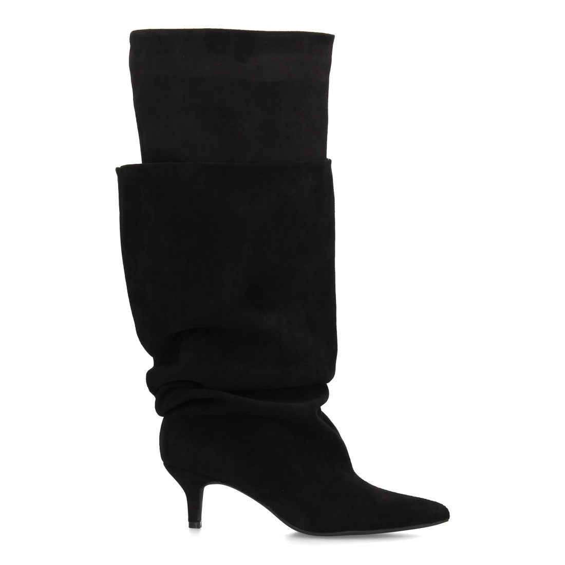 Botas altas negras vanguardistas de diseño doble capa con caña exterior fruncida