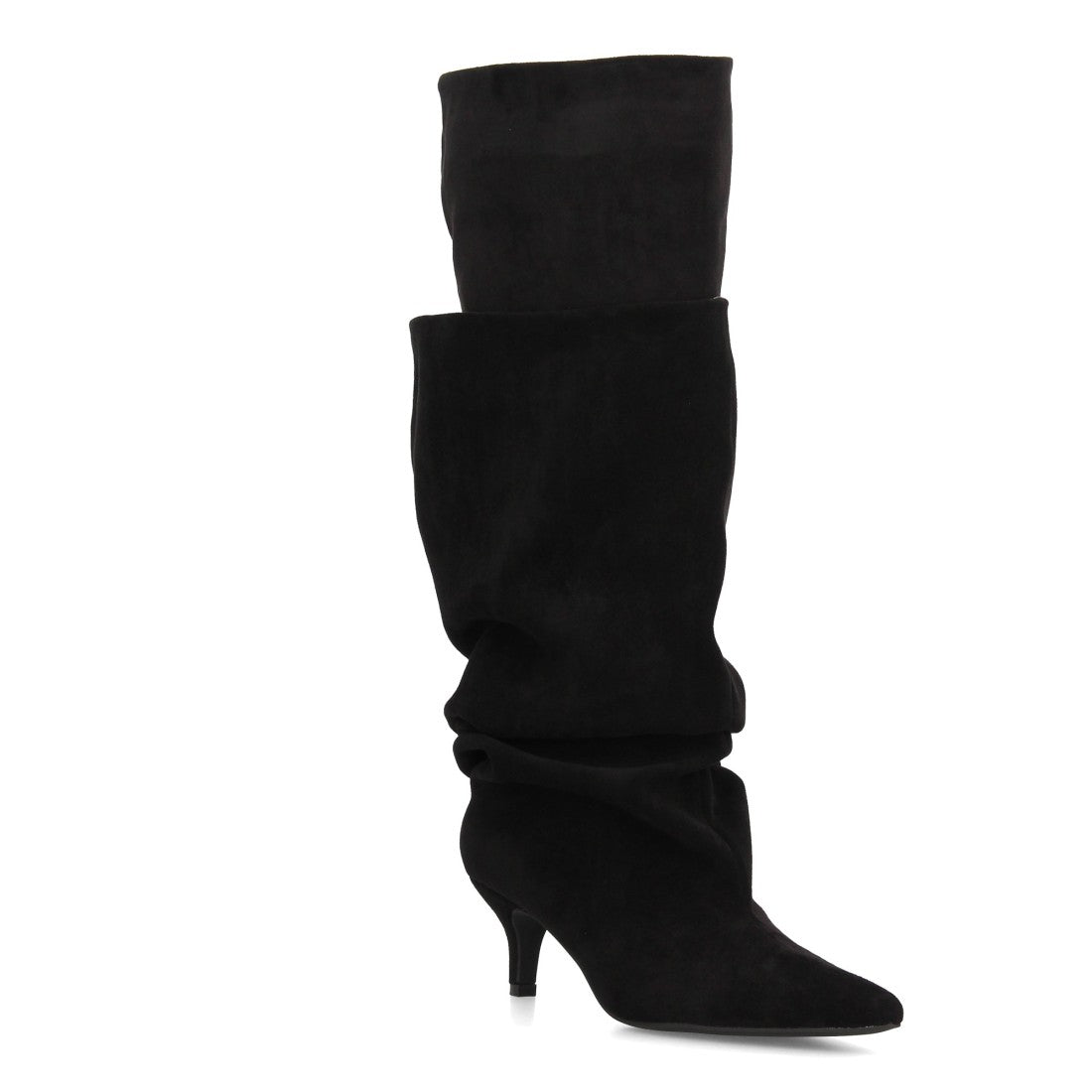 Botas altas negras vanguardistas de diseño doble capa con caña exterior fruncida