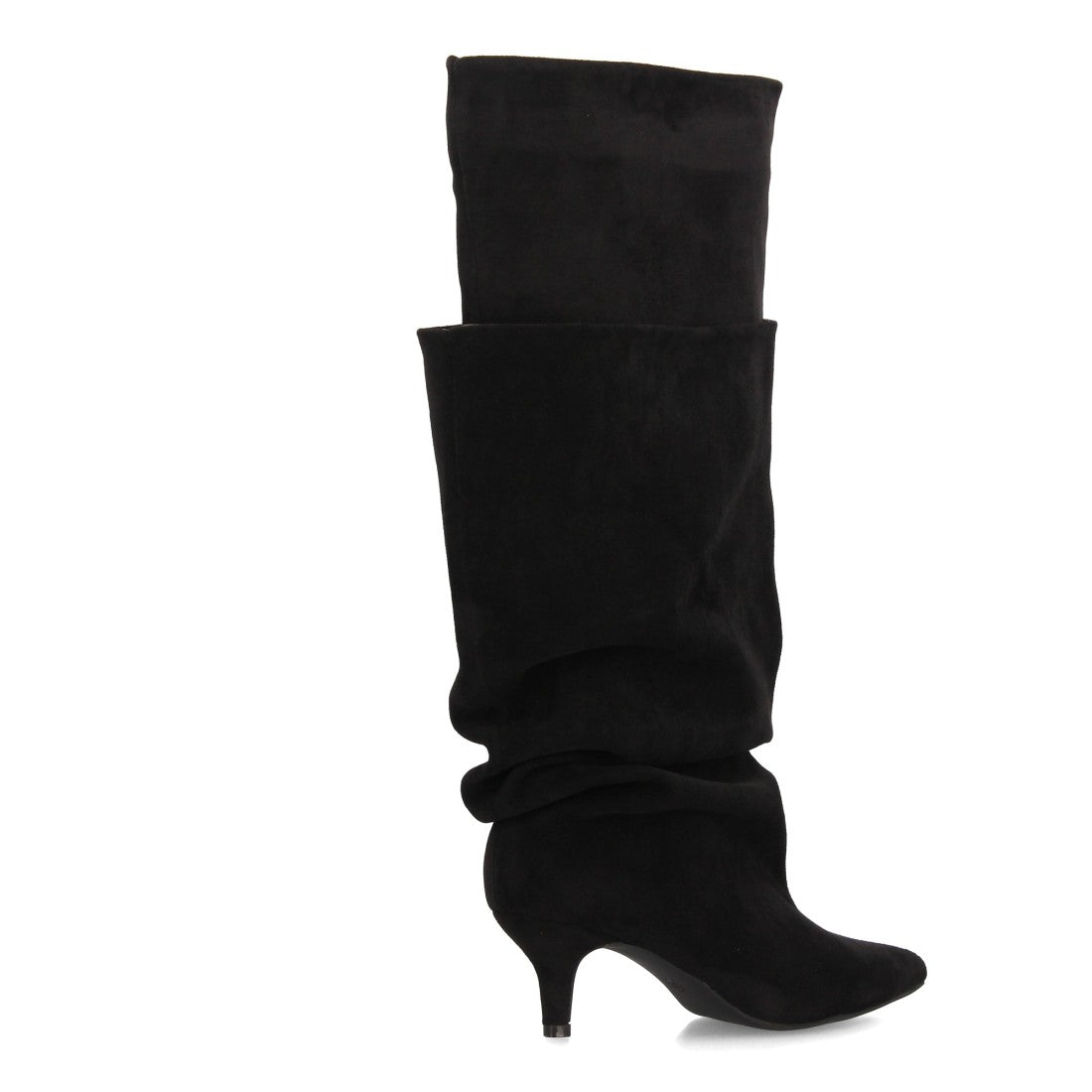 Botas altas negras vanguardistas de diseño doble capa con caña exterior fruncida