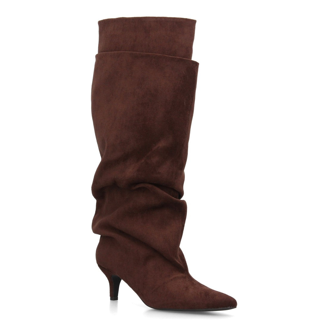 Botas altas marrón de diseño doble capa con caña exterior ancha fruncida