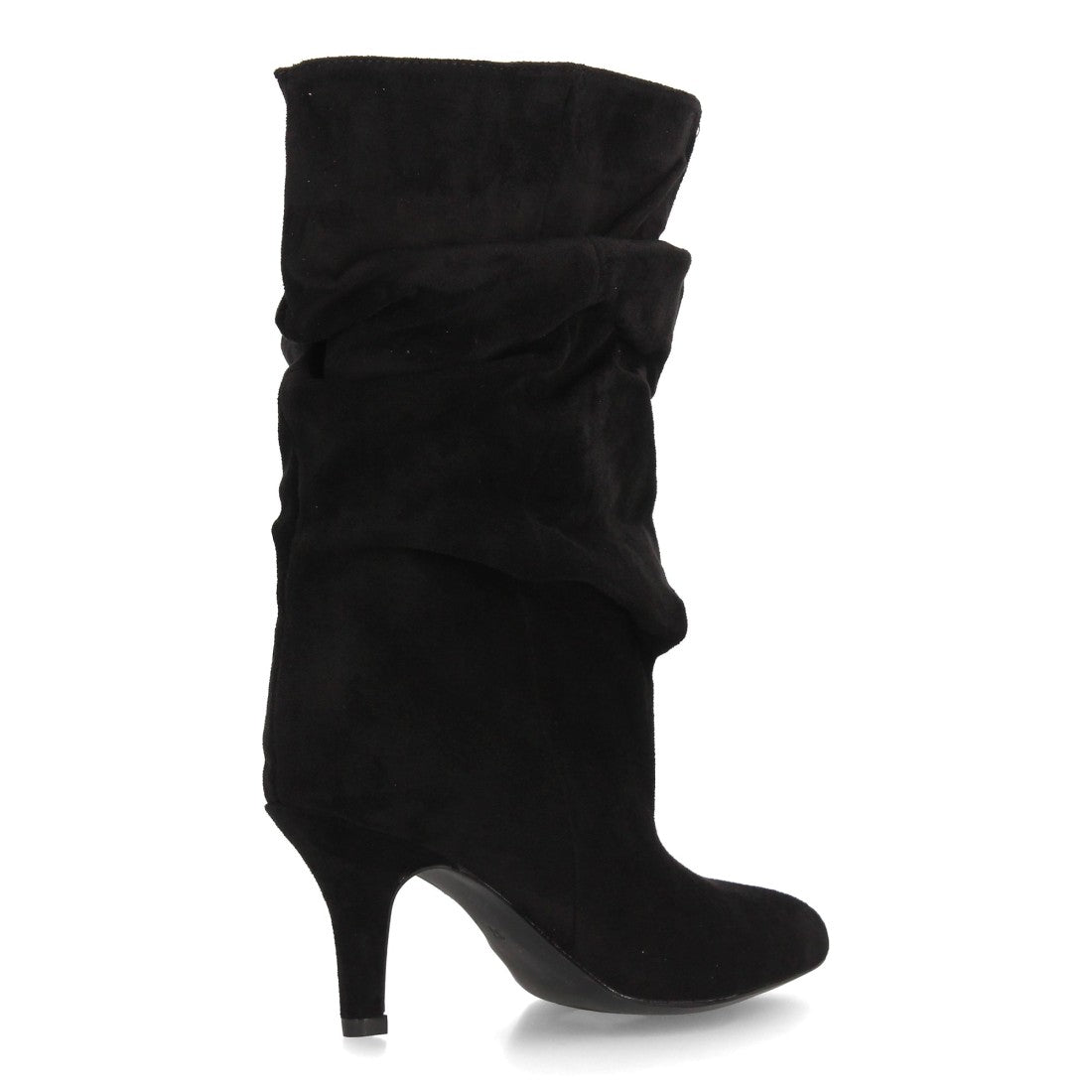 Botas de mujer negras estilizadas efecto fruncido textura ante con punta y tacón finos