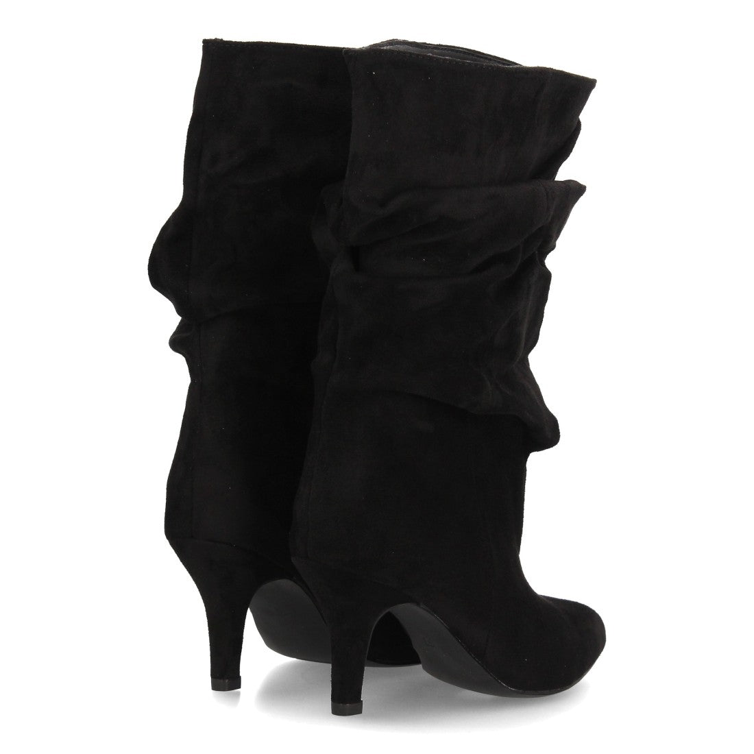 Botas de mujer negras estilizadas efecto fruncido textura ante con punta y tacón finos