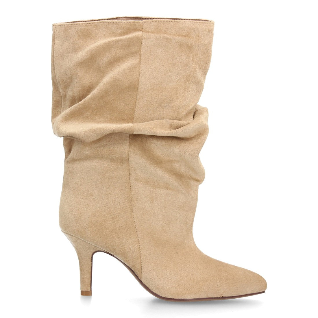 Botas de mujer kaki con efecto fruncido textura ante punta afilada y tacón fino estilizado