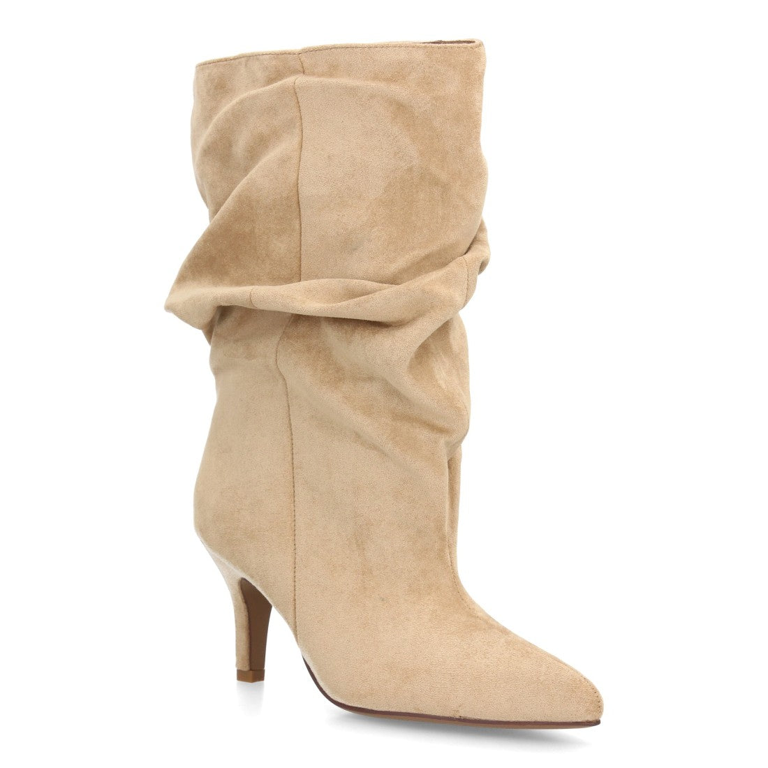 Botas de mujer kaki con efecto fruncido textura ante punta afilada y tacón fino estilizado