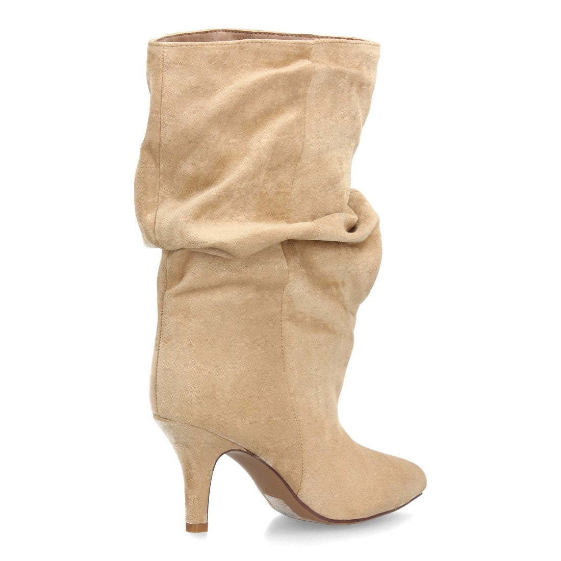Botas de mujer kaki con efecto fruncido textura ante punta afilada y tacón fino estilizado