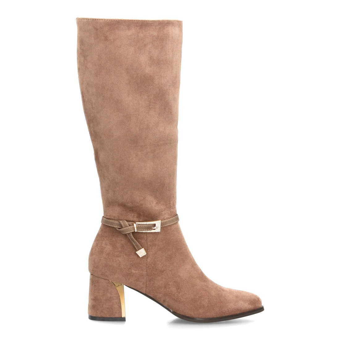 Botas altas kaki de vestir con tira decorativa en tobillo hebilla y tacón metálico