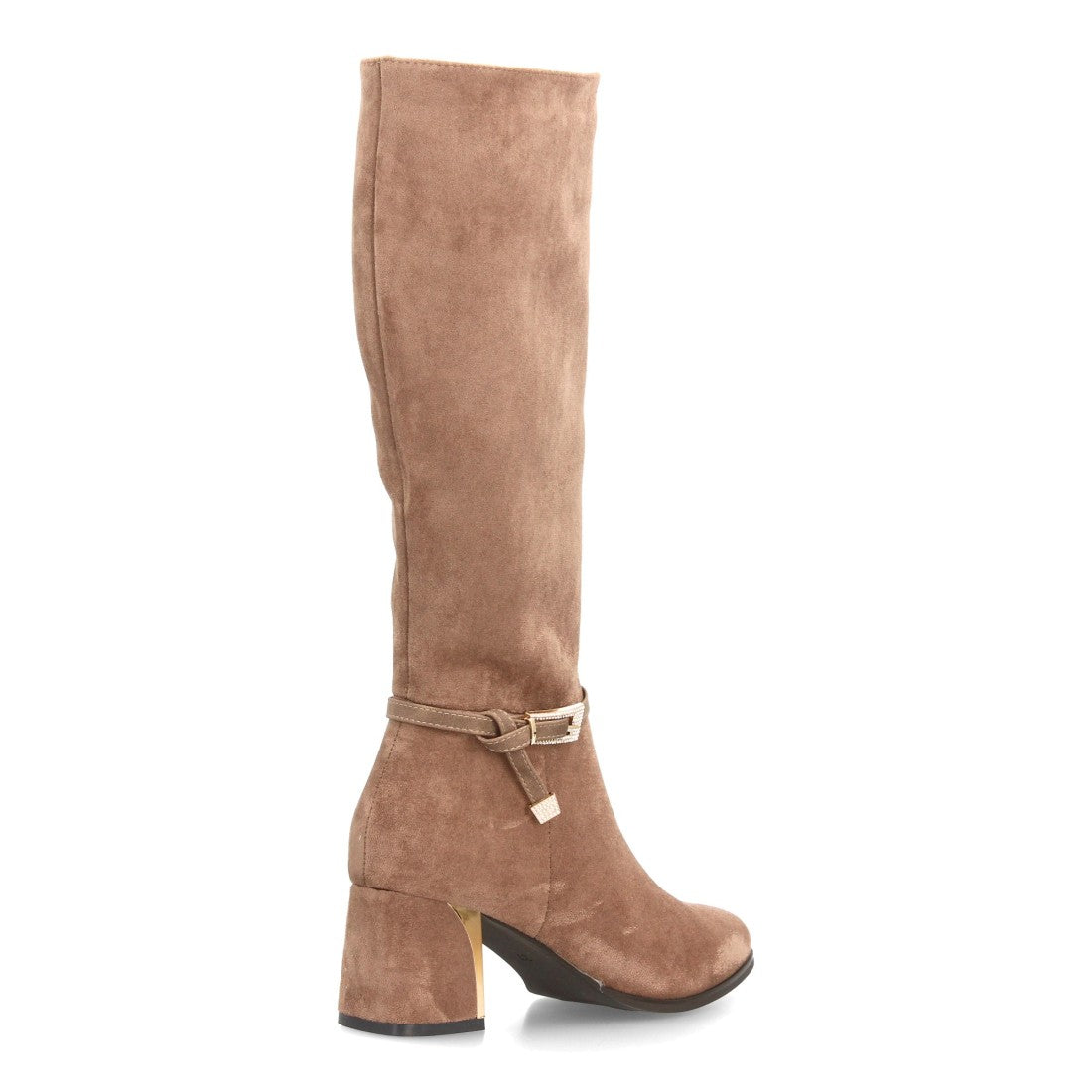 Botas altas kaki de vestir con tira decorativa en tobillo hebilla y tacón metálico
