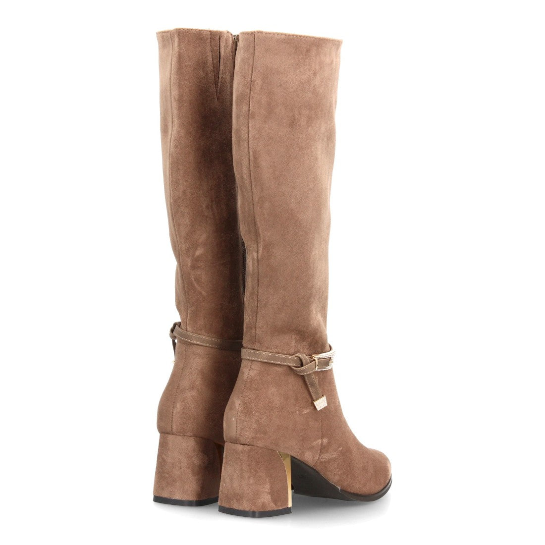 Botas altas kaki de vestir con tira decorativa en tobillo hebilla y tacón metálico