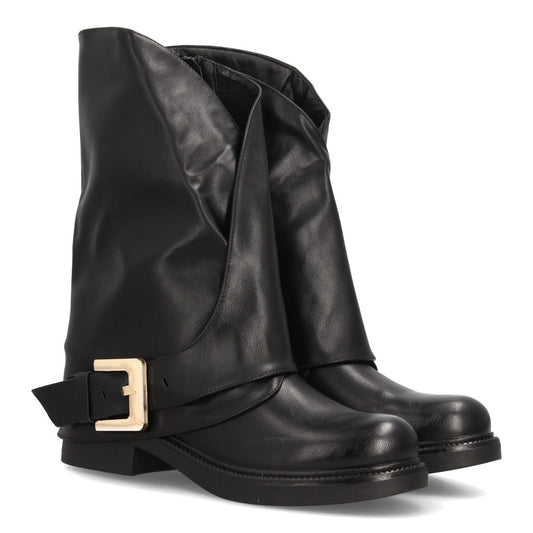 Botas de caña media negras estilo motero con acabado liso y tira con hebilla