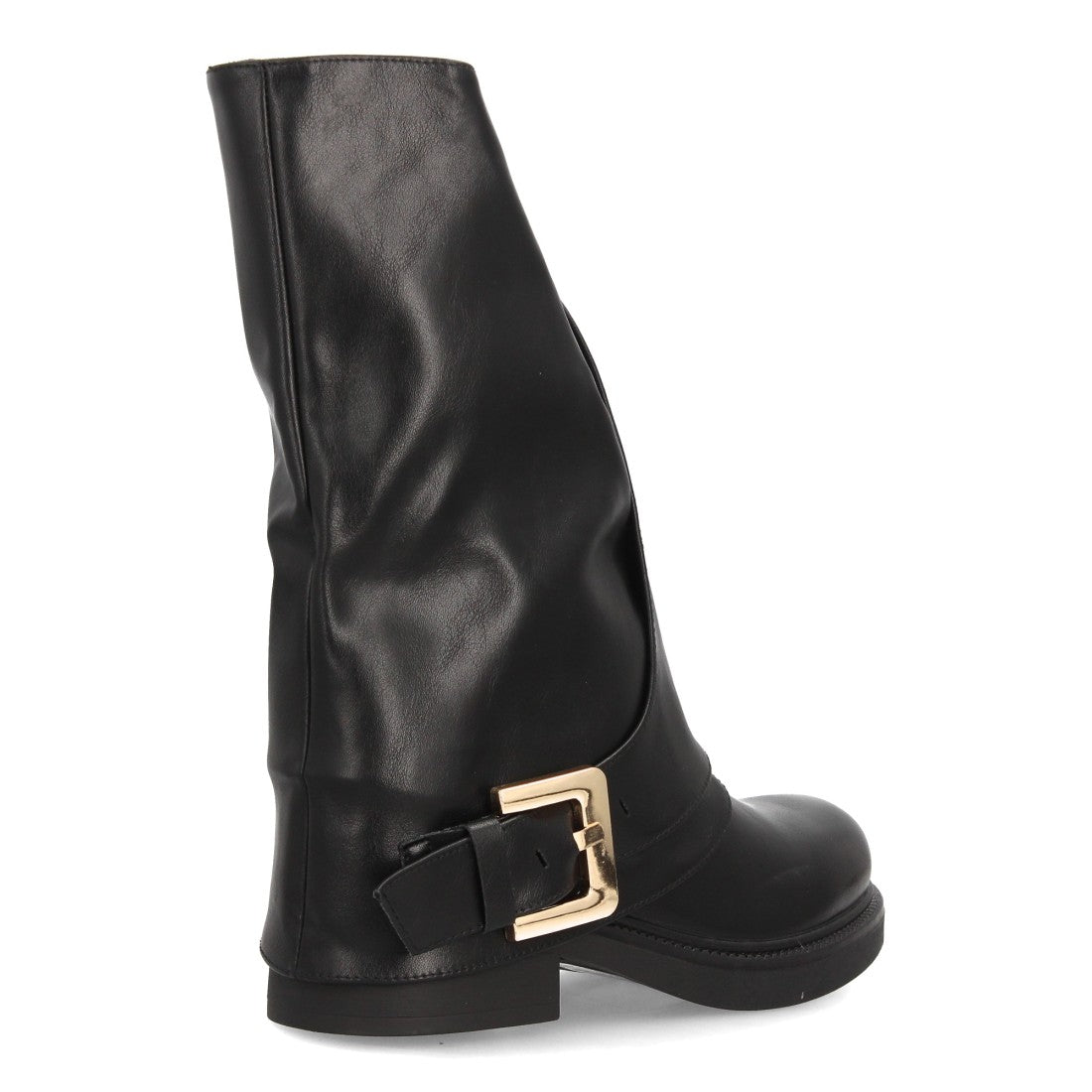 Botas de caña media negras estilo motero con acabado liso y tira con hebilla