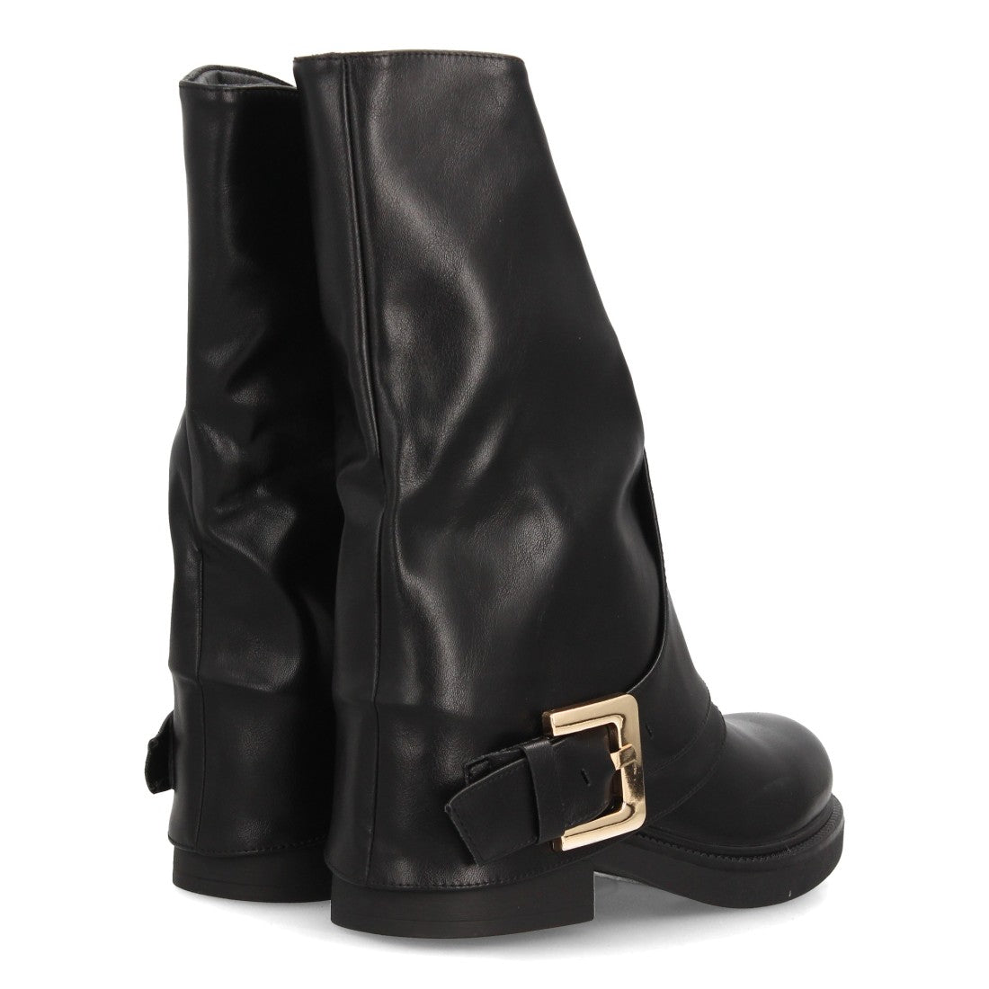 Botas de caña media negras estilo motero con acabado liso y tira con hebilla