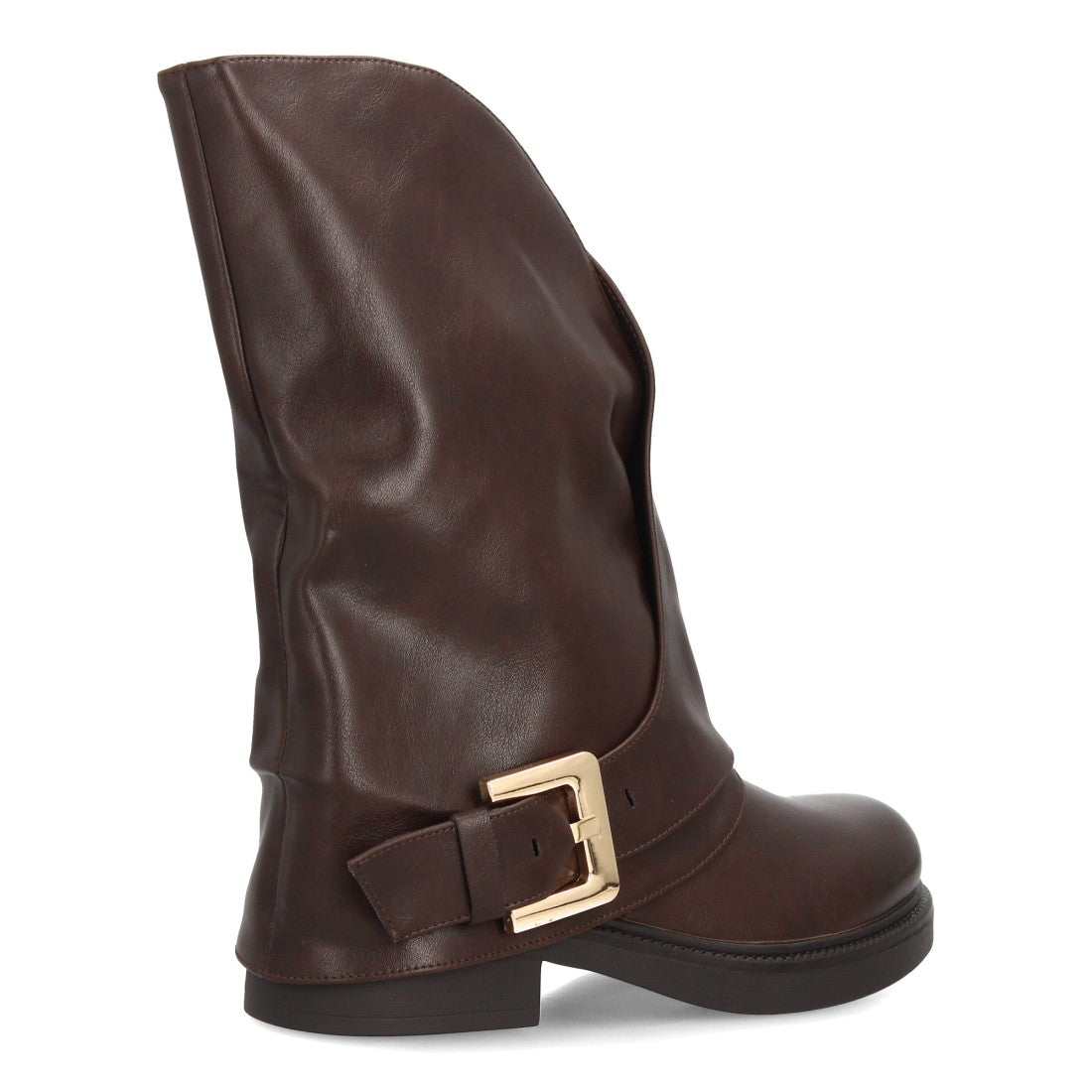 Botas de caña media marrón estilo motero con caña ancha y hebilla decorativa