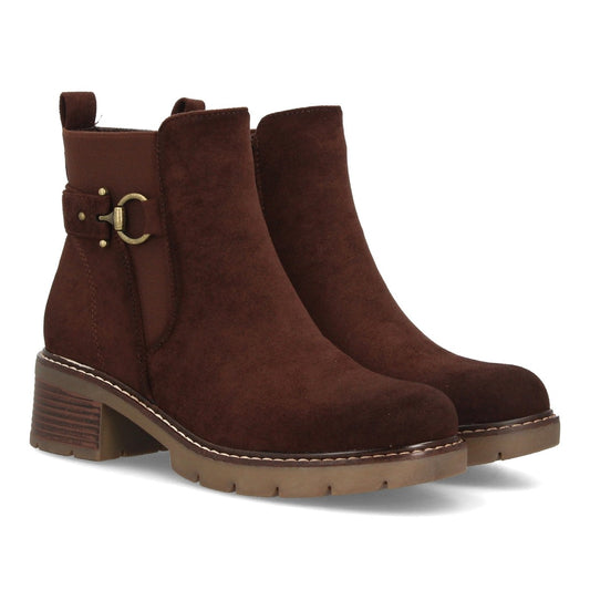 Botines marrón de mujer estilo casual en textura efecto ante con tacón ancho