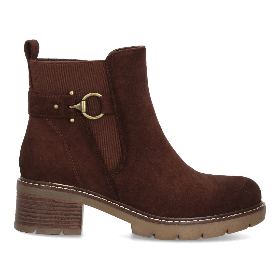Botines marrón de mujer estilo casual en textura efecto ante con tacón ancho