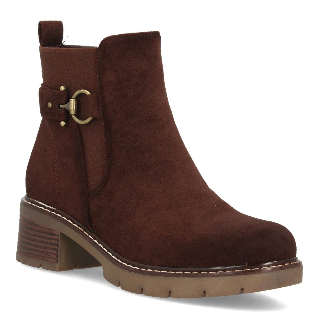Botines marrón de mujer estilo casual en textura efecto ante con tacón ancho