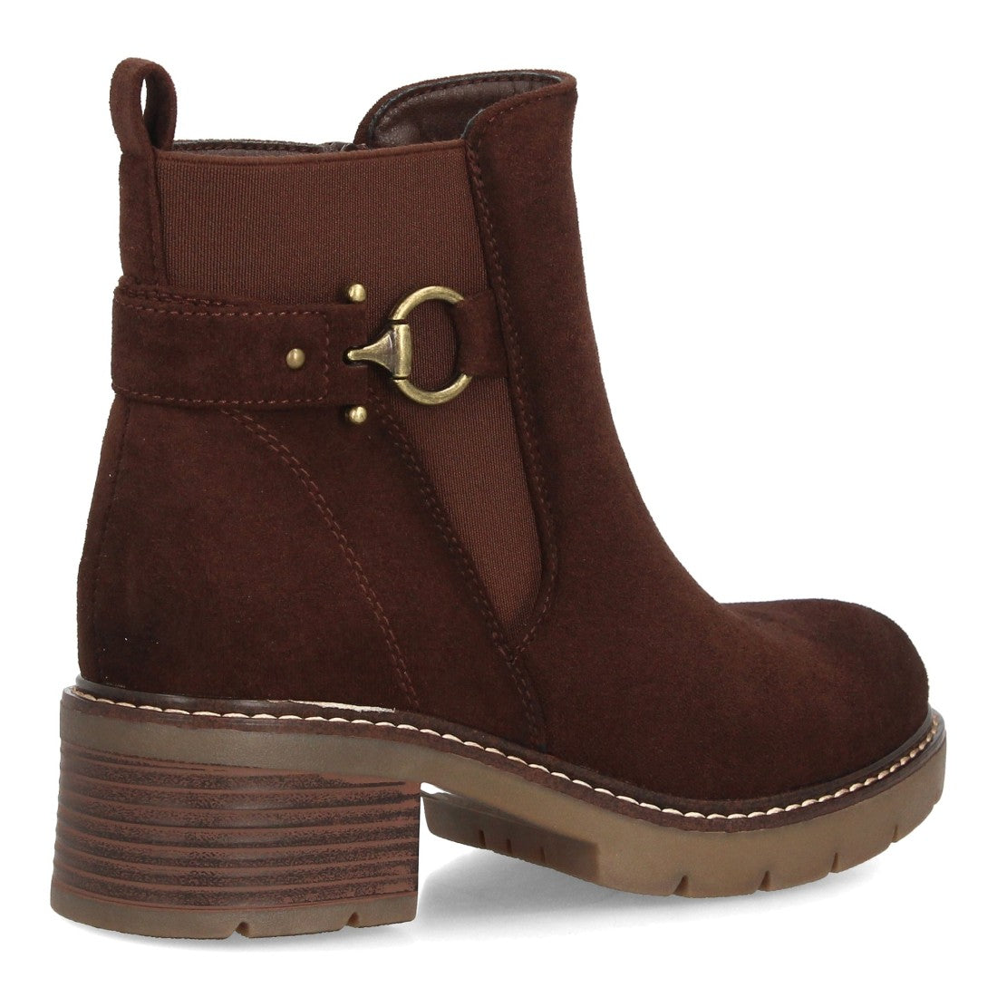 Botines marrón de mujer estilo casual en textura efecto ante con tacón ancho