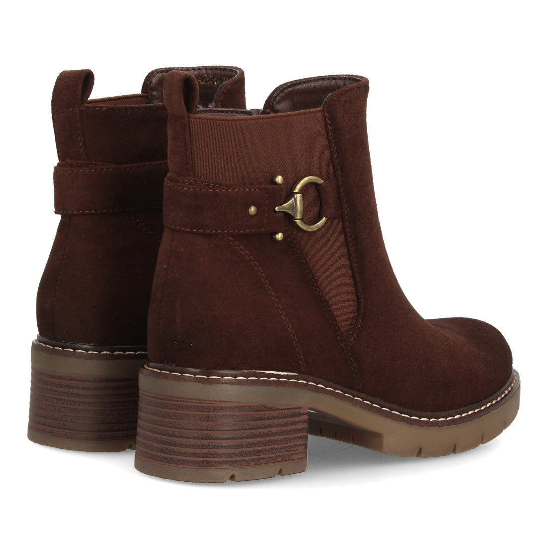 Botines marrón de mujer estilo casual en textura efecto ante con tacón ancho