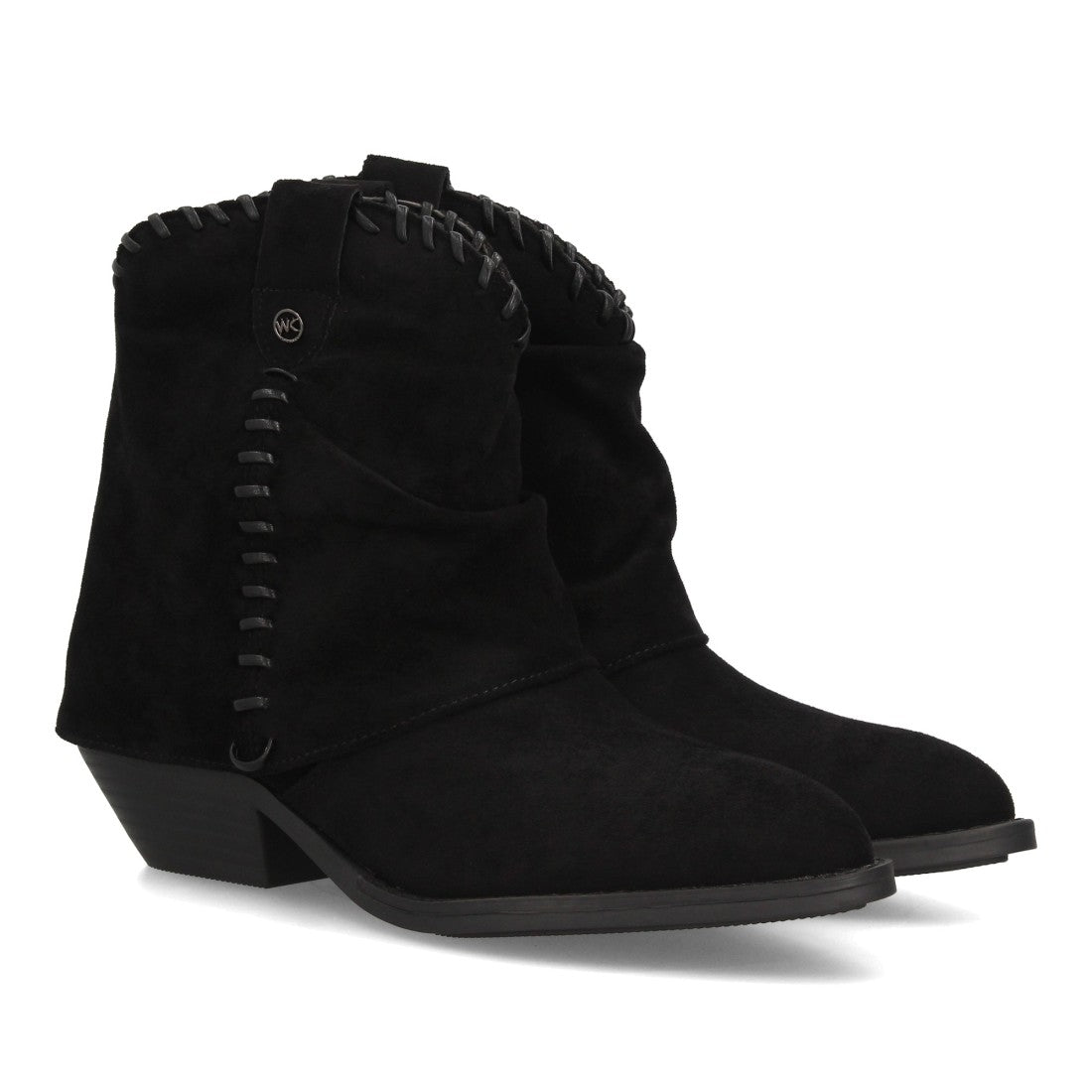 Botines estilo cowboy negros de mujer en textura efecto ante con bordados