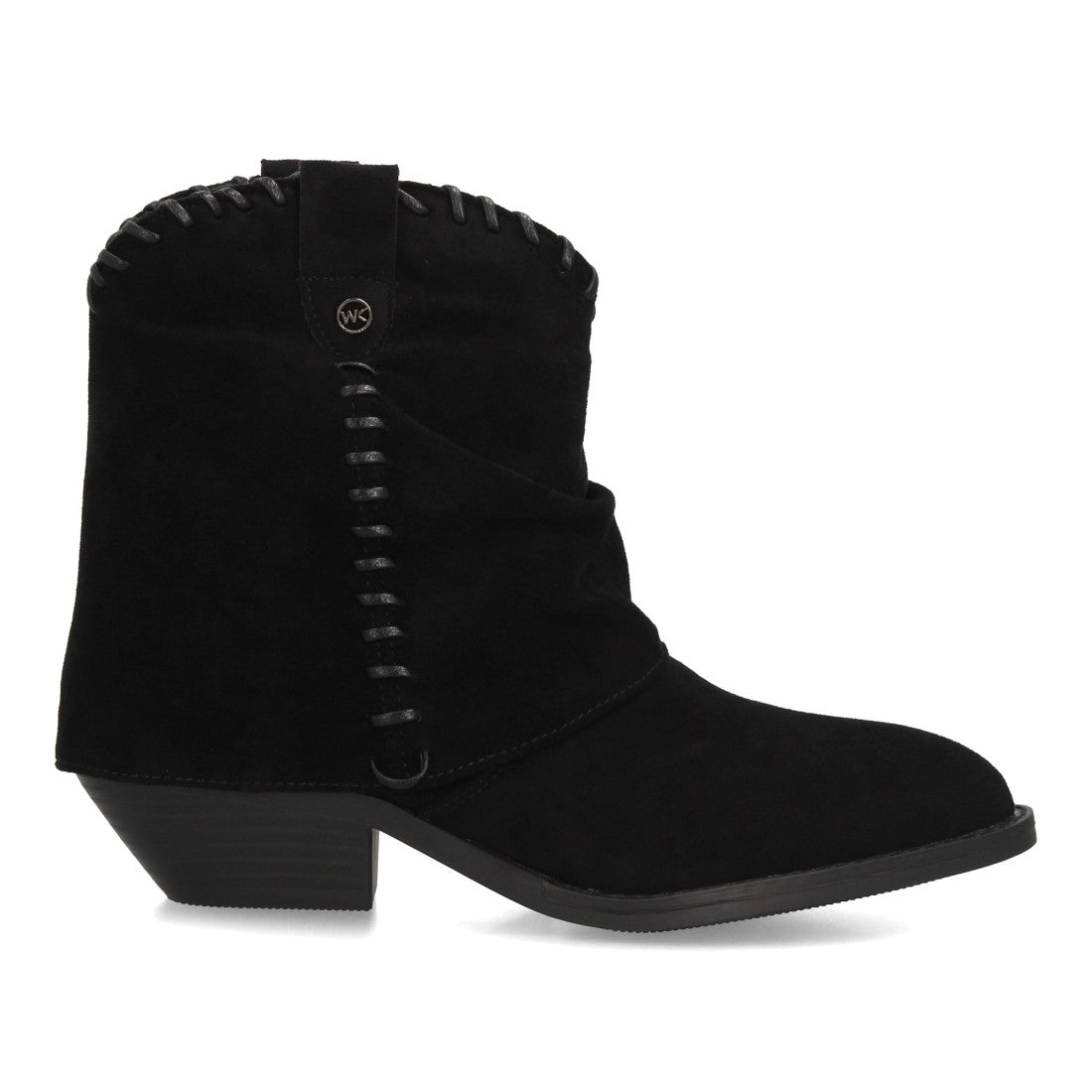 Botines estilo cowboy negros efecto ante caña ligeramente ancha con costuras y cremallera