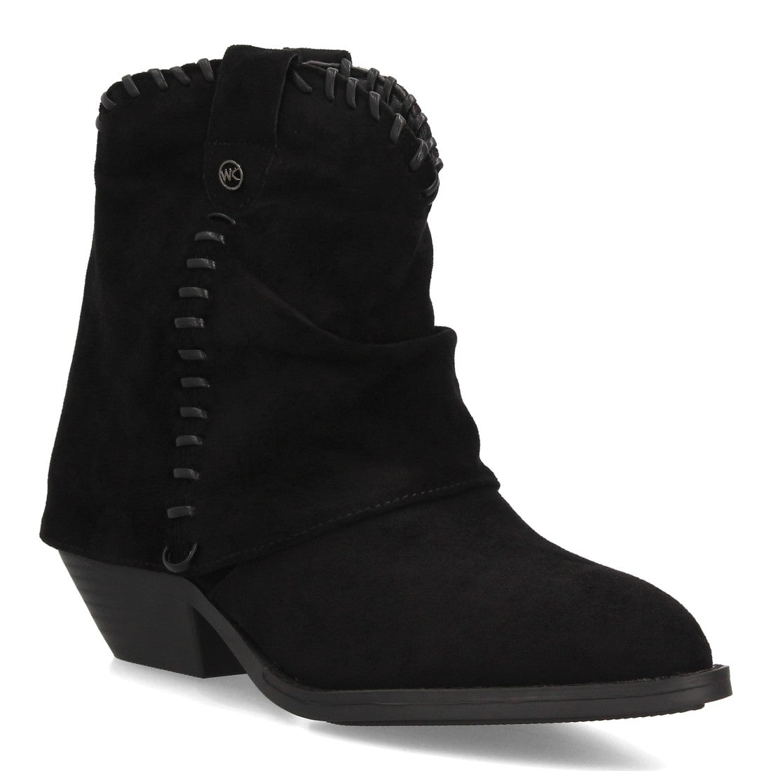 Botines estilo cowboy negros efecto ante caña ligeramente ancha con costuras y cremallera
