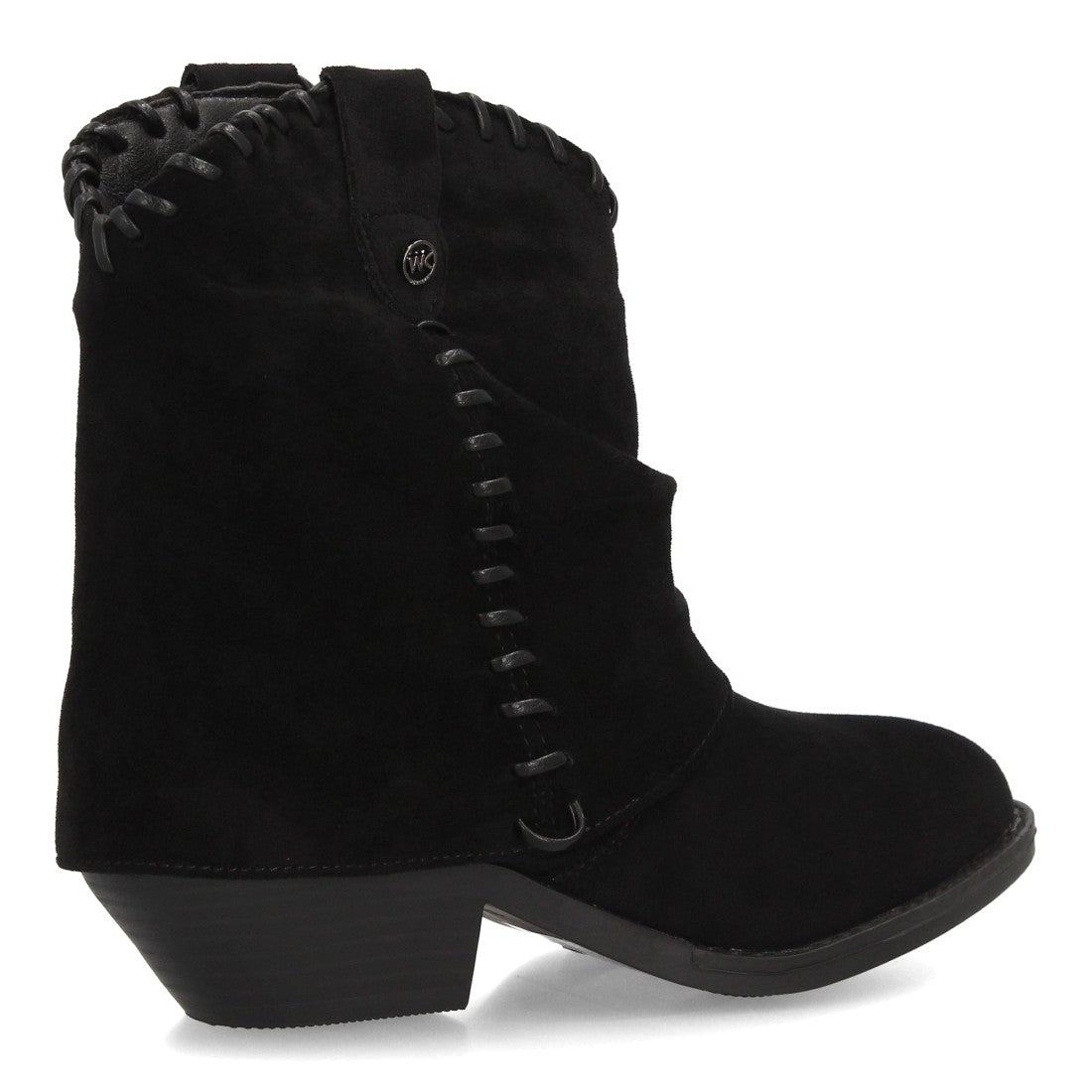 Botines estilo cowboy negros efecto ante caña ligeramente ancha con costuras y cremallera