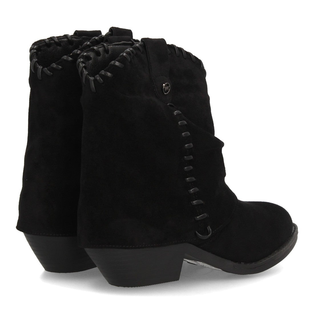 Botines estilo cowboy negros efecto ante caña ligeramente ancha con costuras y cremallera