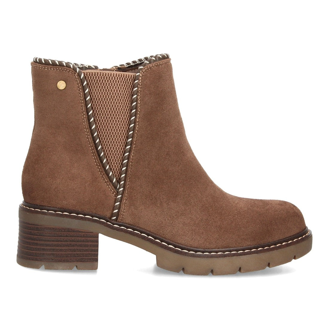 Botines casuales kaki efecto ante con panel elástico lateral ribete trenzado y cremallera