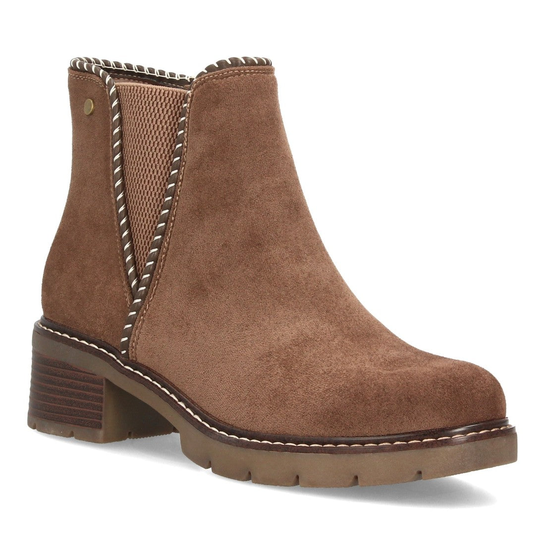 Botines casuales kaki efecto ante con panel elástico lateral ribete trenzado y cremallera