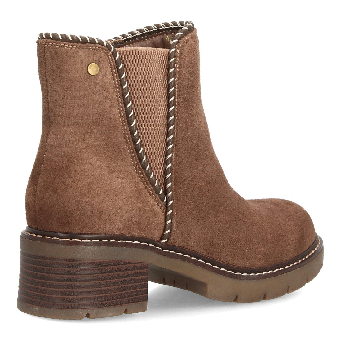 Botines casuales kaki efecto ante con panel elástico lateral ribete trenzado y cremallera