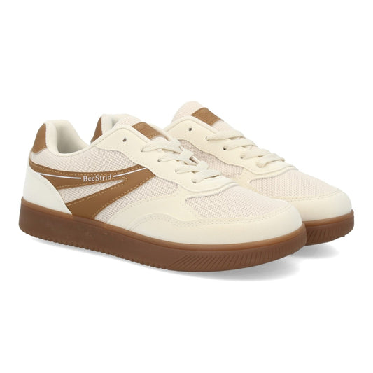 Zapatillas deportivas barefoot en tono beige con paneles multitextura y cordones