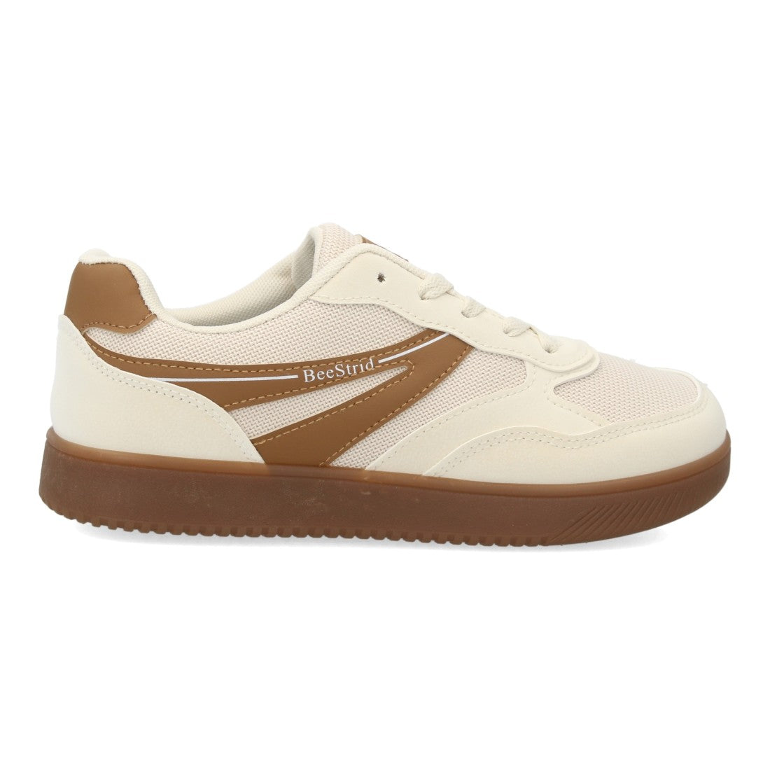 Zapatillas deportivas barefoot en tono beige con paneles multitextura y cordones